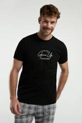 Arnetta Erkek Büyük Beden Ekoseli Bermuda Şort ve T-shirt Takım, %100 Pamuk, cep Detaylı - Thumbnail