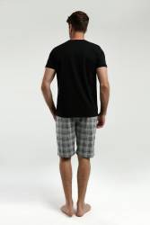 Arnetta Erkek Büyük Beden Ekoseli Bermuda Şort ve T-shirt Takım, %100 Pamuk, cep Detaylı - Thumbnail