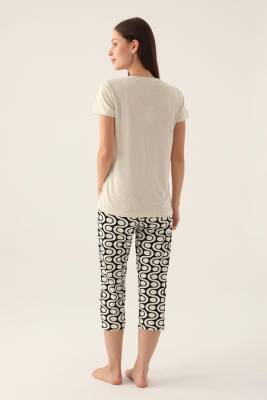 Arnetta Geometrik Desenli Bisiklet Yaka Kadın Kapri Takımı, Büyük Beden Kadın Pijama , %100 Pamuk - 4