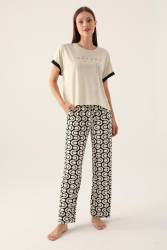 Arnetta Geometrik Desenli Cepli Yazlık Kadın Pijama Takımı, %100 pamuk - 1