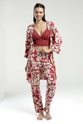 Arnetta - Arnetta Kadın 3'lü Kutulu Pijama Takım, Sabahlık, Bralet, Pantolon