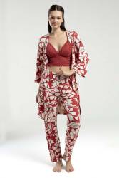 Arnetta Kadın 3'lü Kutulu Pijama Takım, Sabahlık, Bralet, Pantolon - Thumbnail