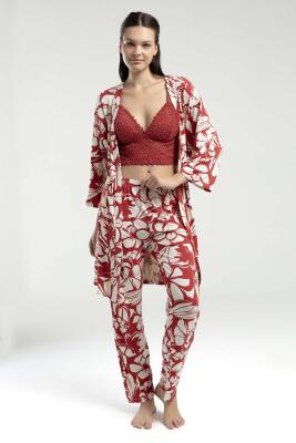 Arnetta Kadın 3'lü Kutulu Pijama Takım, Sabahlık, Bralet, Pantolon - 1