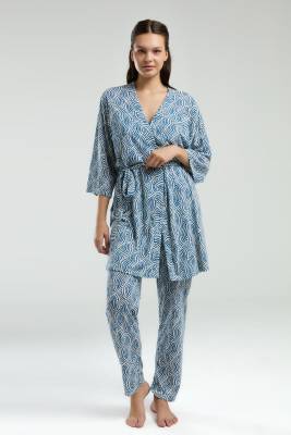 Arnetta - Arnetta Kadın 3'lü Pijama Takım, Cepli Pantolon, İp Askılı Atlet ve Sabahlık Takım