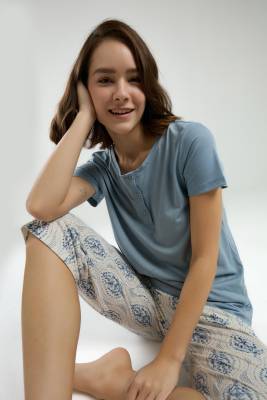 Arnetta - Arnetta Kadın Büyük Beden Kapri Takım, Kadın Düğmeli Yaka Yazlık Kapri Takım