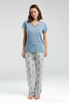 Arnetta - Arnetta Kadın Büyük Beden Pijama Takım, Dantel V Yaka Yazlık Pijama Takım (1)