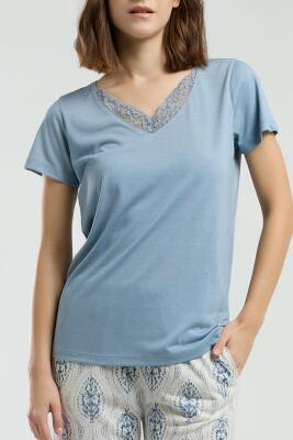 Arnetta Kadın Büyük Beden Pijama Takım, Dantel V Yaka Yazlık Pijama Takım - 4