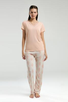 Arnetta Kadın Büyük Beden Pijama Takım, Dantel V Yaka Yazlık Pijama Takım - 8