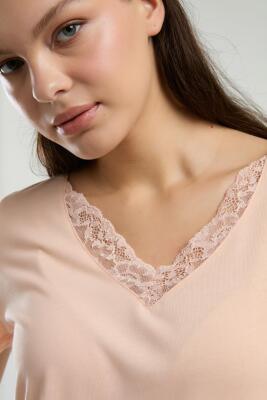 Arnetta Kadın Büyük Beden Pijama Takım, Dantel V Yaka Yazlık Pijama Takım - 9