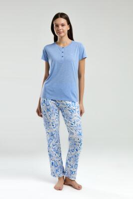 Arnetta Kadın Büyük Beden Pijama Takım, Kısakol, Düğmeli Yaka, Cepli - 3