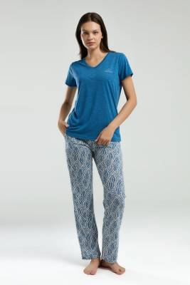 Arnetta - Arnetta Kadın Büyük Beden Yazlık Pijama Takım, V Yaka, Kısakollu Cep Detaylı