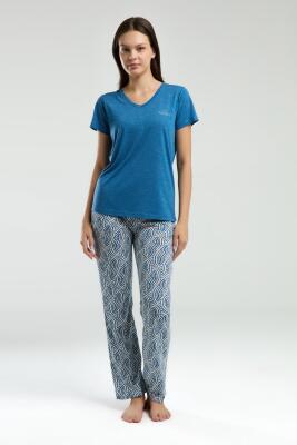 Arnetta Kadın Büyük Beden Yazlık Pijama Takım, V Yaka, Kısakollu Cep Detaylı - 4