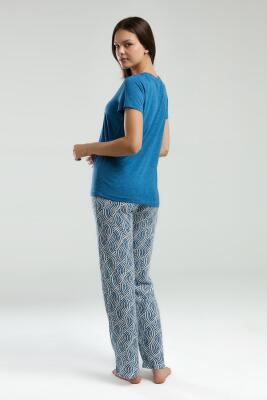 Arnetta Kadın Büyük Beden Yazlık Pijama Takım, V Yaka, Kısakollu Cep Detaylı - 5