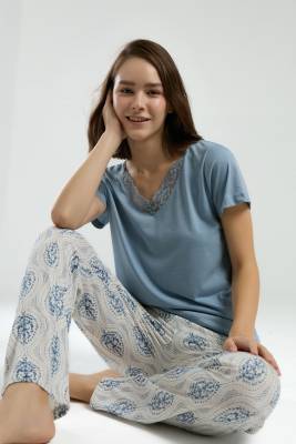 Arnetta - Arnetta Kadın Dantel V Yaka Yazlık Pijama Takım