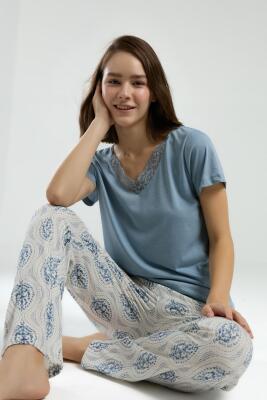 Arnetta Kadın Dantel V Yaka Yazlık Pijama Takım - 1