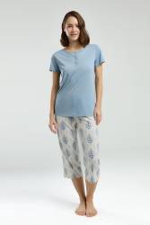 Arnetta Kadın Düğmeli Yaka Yazlık Kapri Takım - Thumbnail