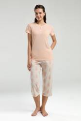Arnetta Kadın Düğmeli Yaka Yazlık Kapri Takım - Thumbnail