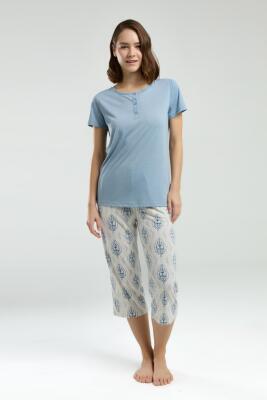 Arnetta Kadın Düğmeli Yaka Yazlık Kapri Takım - 3