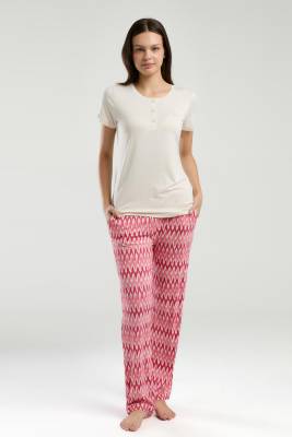 Arnetta - Arnetta Kadın Düğmeli Yakalı Pijama Takım