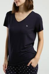 Arnetta Kadın Lacivert T-shirt ve Kapri Takım - Thumbnail
