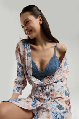 Arnetta Kadın Sabahlık Bralet Sütyen ve Şort Set, %100 Viskon Kumaş 3'lü Takım  - 10