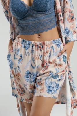 Arnetta Kadın Sabahlık Bralet Sütyen ve Şort Set, %100 Viskon Kumaş 3'lü Takım  - 11