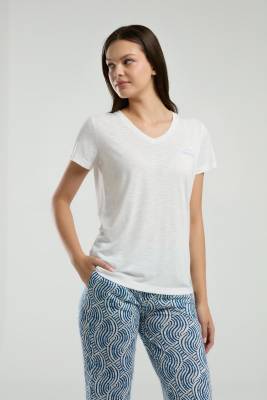 Arnetta Kadın Süprem Dokum Yazlık Pijama Takım, V Yaka, Kısakollu Cep Detaylı - 8