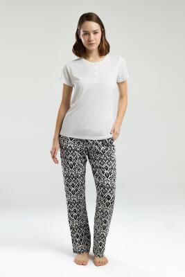 Arnetta Kadın Yazlık Pijama Takım, Bisiklet Yaka, Kısakollu, Düğmeli, Cep Detaylı - 2