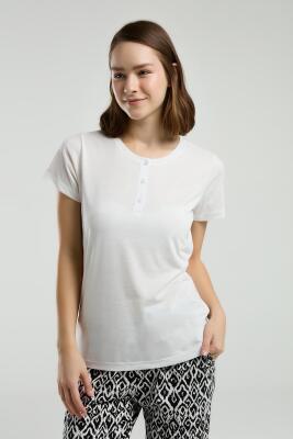 Arnetta Kadın Yazlık Pijama Takım, Bisiklet Yaka, Kısakollu, Düğmeli, Cep Detaylı - 3
