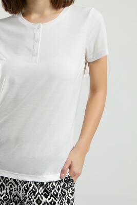 Arnetta Kadın Yazlık Pijama Takım, Bisiklet Yaka, Kısakollu, Düğmeli, Cep Detaylı - 4