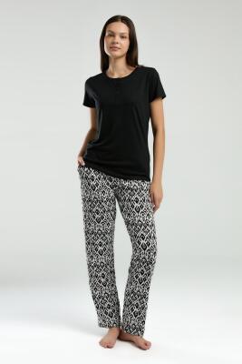 Arnetta Kadın Yazlık Pijama Takım, Bisiklet Yaka, Kısakollu, Düğmeli, Cep Detaylı - 6