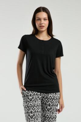 Arnetta Kadın Yazlık Pijama Takım, Bisiklet Yaka, Kısakollu, Düğmeli, Cep Detaylı - 7