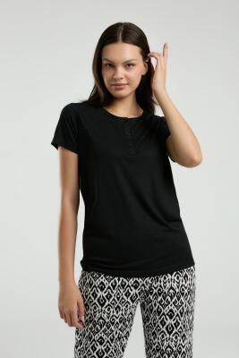 Arnetta Kadın Yazlık Pijama Takım, Bisiklet Yaka, Kısakollu, Düğmeli, Cep Detaylı - 9