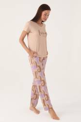 Arnetta Kısa Kol V Yaka Yazlık Kadın Pijama Takımı, %100 Pamuk - Thumbnail