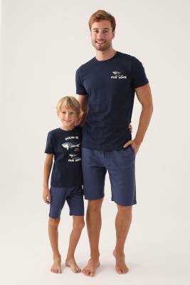 Arnetta - Arnetta Lacivert Arnetta Baba Oğul T-shirt ve Bermuda Şort Takım, %100 Pamuk, (ayrı ayrı fiyatlandırılır)