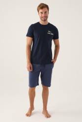 Arnetta Lacivert Arnetta Baba Oğul T-shirt ve Bermuda Şort Takım, %100 Pamuk, (ayrı ayrı fiyatlandırılır) - Thumbnail