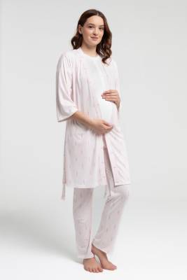 Arnetta - Arnetta Pembe Çizgili 3'lü Lohusa Pijama Seti (1)