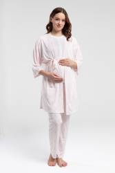 Arnetta Pembe Çizgili 3'lü Lohusa Pijama Seti - Thumbnail