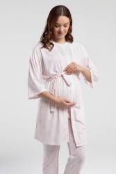 Arnetta Pembe Çizgili 3'lü Lohusa Pijama Seti - Thumbnail