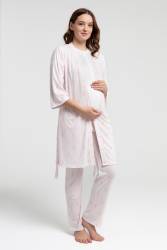 Arnetta Pembe Çizgili 3'lü Lohusa Pijama Seti (1)