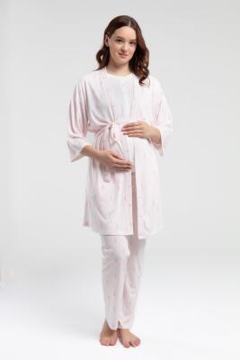 Arnetta Pembe Çizgili 3'lü Lohusa Pijama Seti - 3