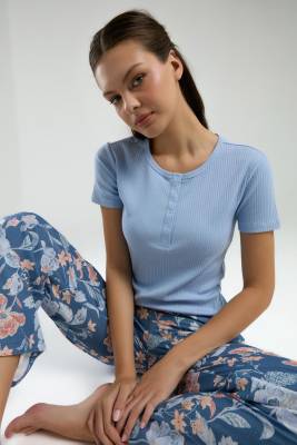 Arnetta - Arnetta Üst Kaşkorse Alt Dokuma Kumaş Kadın Pijama Takım, Cep Detaylı