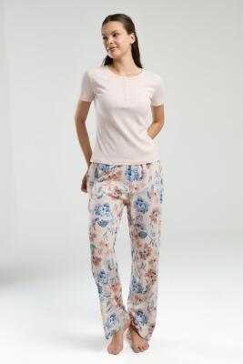 Arnetta Üst Kaşkorse Alt Dokuma Kumaş Kadın Pijama Takım, Cep Detaylı - 8