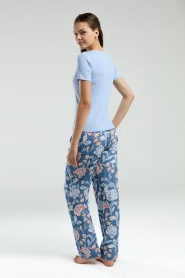 Arnetta Üst Kaşkorse Alt Dokuma Kumaş Kadın Pijama Takım, Cep Detaylı - 5