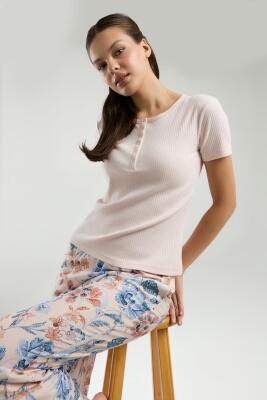 Arnetta Üst Kaşkorse Alt Dokuma Kumaş Kadın Pijama Takım, Cep Detaylı - 6