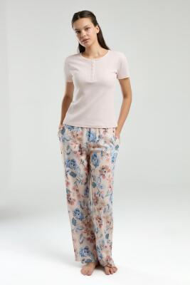 Arnetta Üst Kaşkorse Alt Dokuma Kumaş Kadın Pijama Takım, Cep Detaylı - 7