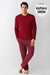 Arnetta Uzunkol Kuutulu Erkek Pijama Takım, %100 Pamuk, Büyük Beden Erkek Pijama Takım - Thumbnail