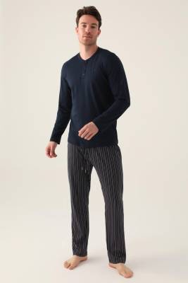 Arnetta - Arnetta Uzunkol Kuutulu Erkek Pijama Takım, %100 Pamuk, Büyük Beden Erkek Pijama Takım (1)