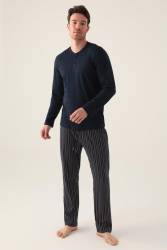 Arnetta Uzunkol Kuutulu Erkek Pijama Takım, %100 Pamuk, Büyük Beden Erkek Pijama Takım (1)