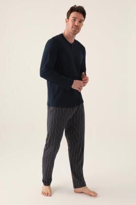 Arnetta Uzunkol Kuutulu Erkek Pijama Takım, %100 Pamuk, Büyük Beden Erkek Pijama Takım - 3